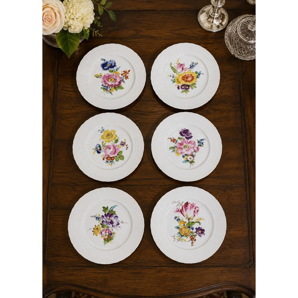 VTG Hutschenreuther 6 Floral Porcelain Salad Plates, 8", EXCELLENT CONDITION